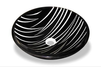 Tempered Black & White Glass Basin - JADE1040